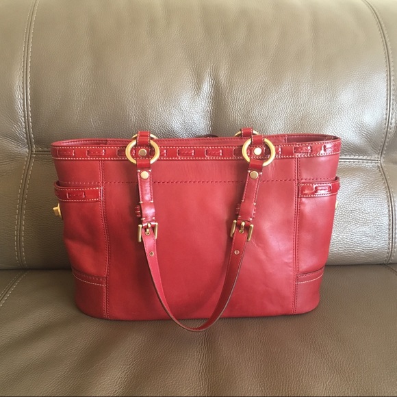 Coach Red Leather Tote Shoulder Bag - Picture 2 of 8